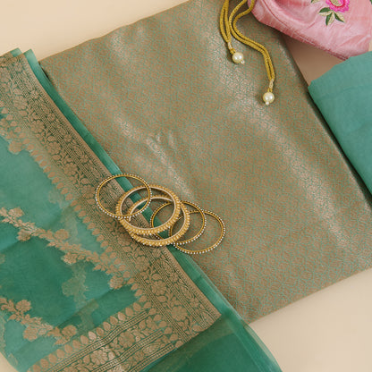 Dusty Blue Chanderi Woven Kurta with Organza Rangakath Dupatta