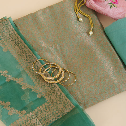 Dusty Blue Chanderi Woven Kurta with Organza Rangakath Dupatta