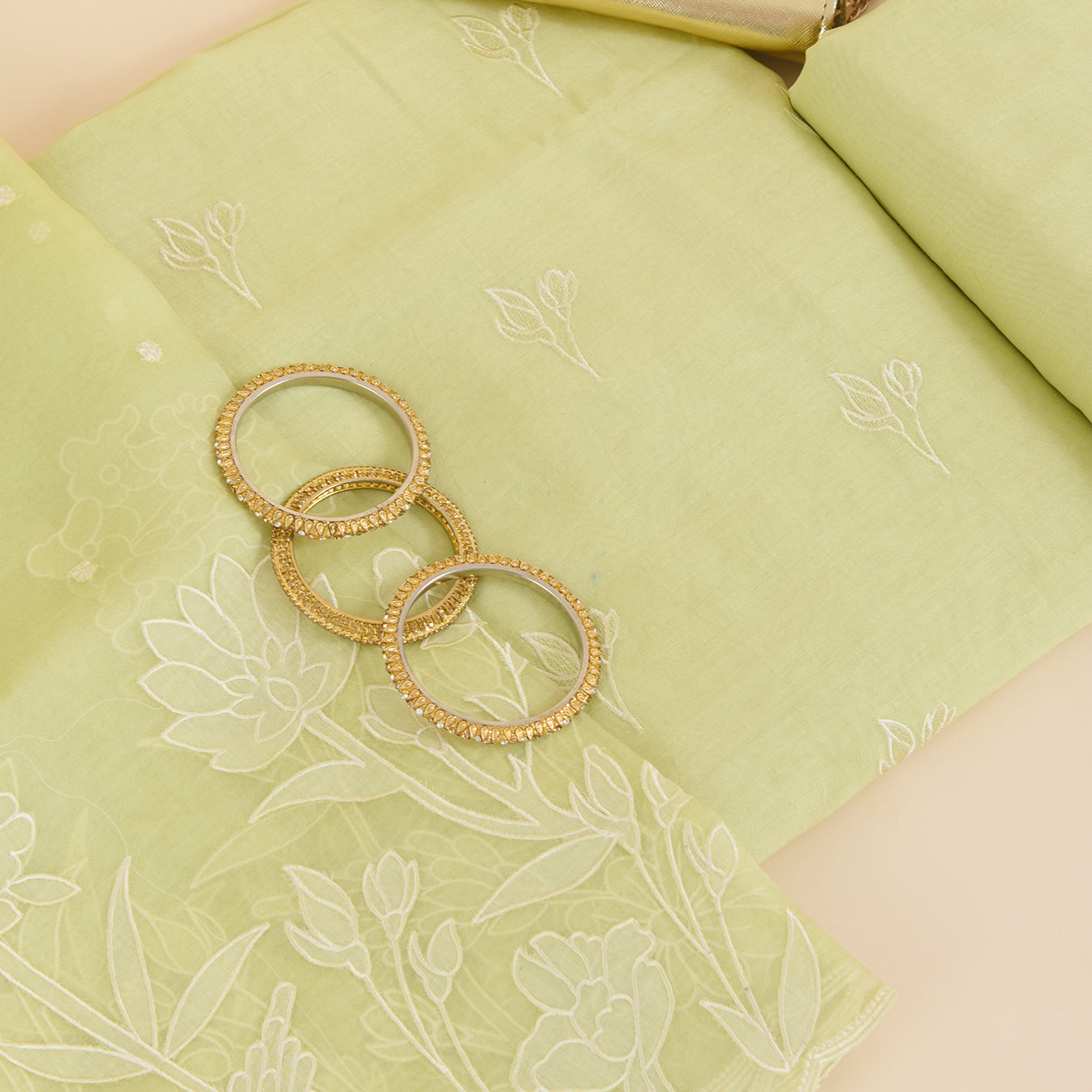 Pista Green Chanderi Silk Resham Embroidered Kurta Set