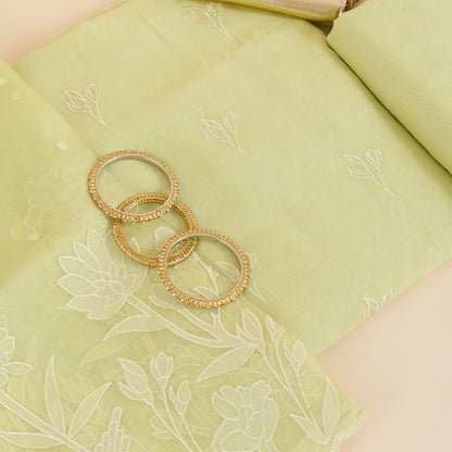 Pista Green Chanderi Silk Resham Embroidered Kurta Set