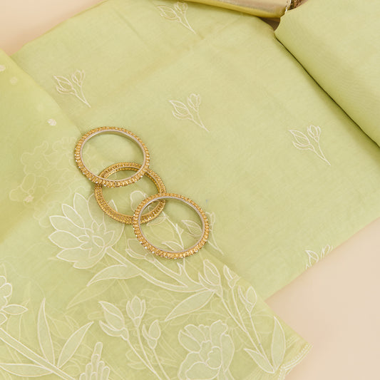 Pista Green Chanderi Silk Resham Embroidered Kurta Set