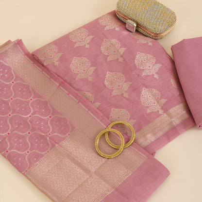 Onion Pink Chanderi Zari Woven Suit with Dupatta