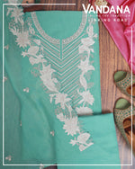 Green Fine Chanderi Suit with Zari Appliqué Embroidery & Dupatta