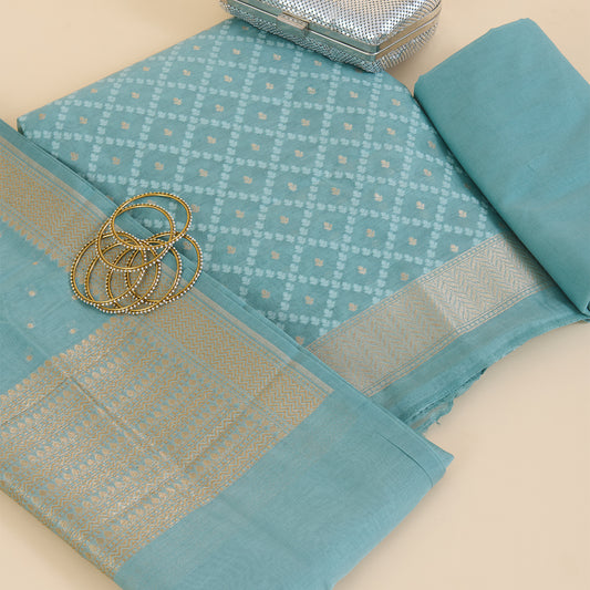 Bluish Grey Chanderi Woven Suit with Dupatta & Bottom