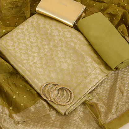 Dusty Green Chanderi Woven Kurta Set with Bandhej Dupatta