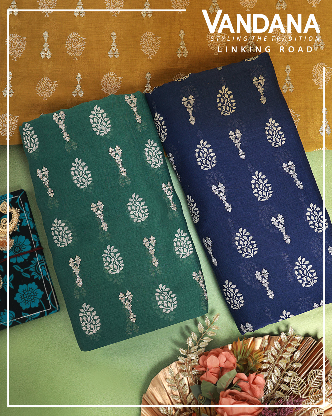 Chanderi Printed Dori Buti Embroidery Fabric