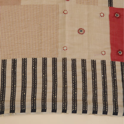 Red Cotton Linen Printed Embroidered Kurta Set with Dupatta