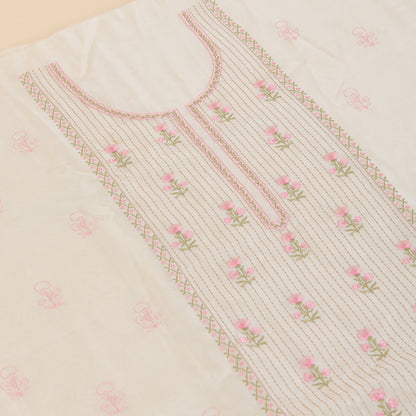 Off White Pink Chanderi Resham Embroidered Suit Set