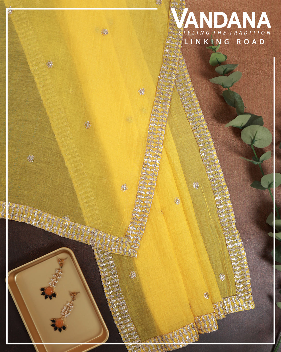 Fine Chanderi Kasab Dori & Gota Embroidered Border Dupatta Fabric