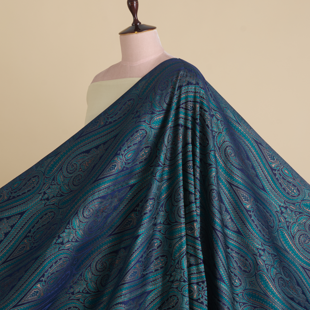 Dark Blue Khin Khwab Brocade Woven Fabric – 36 Inch Width
