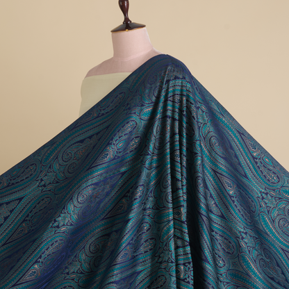 Dark Blue Khin Khwab Brocade Woven Fabric – 36 Inch Width