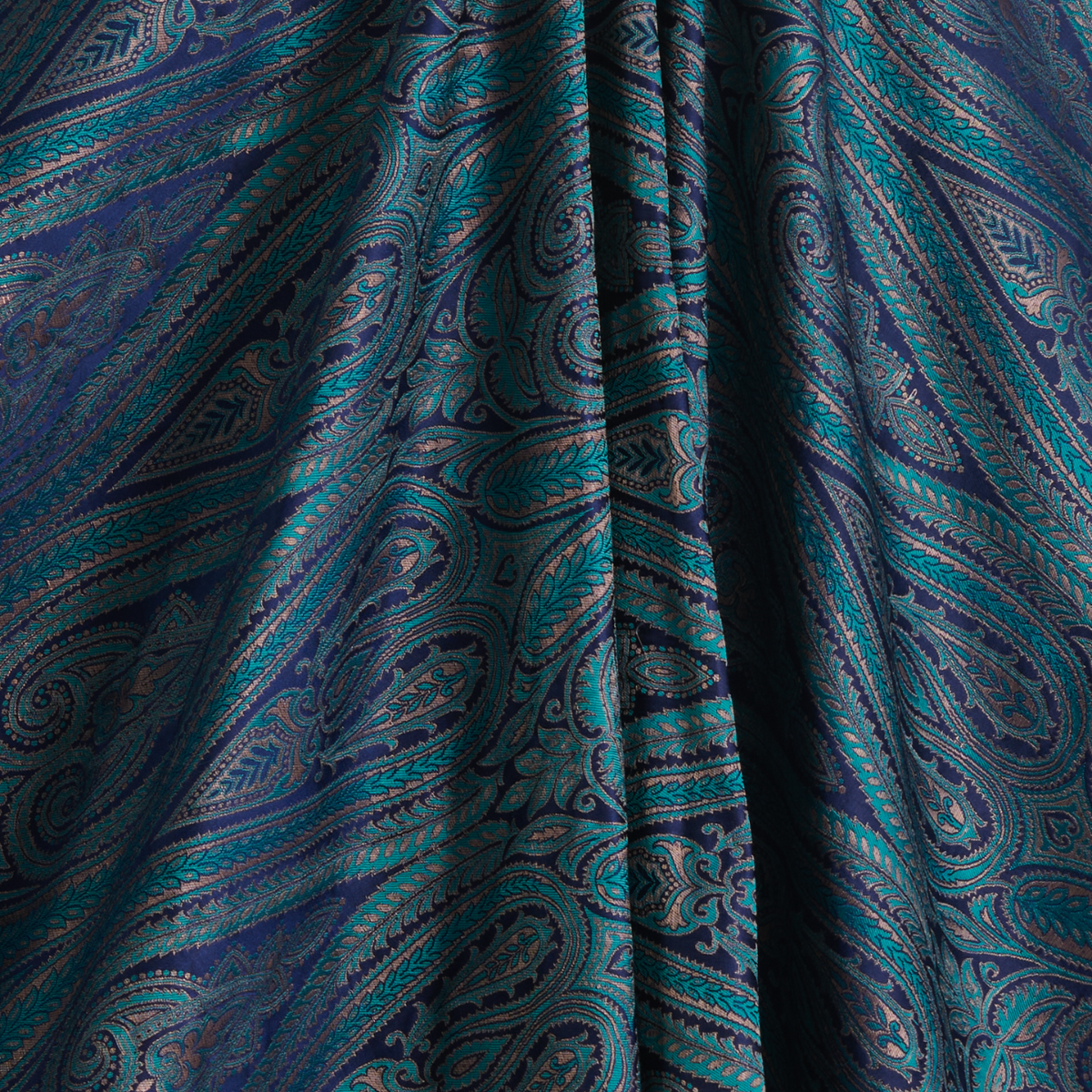 Dark Blue Khin Khwab Brocade Woven Fabric – 36 Inch Width