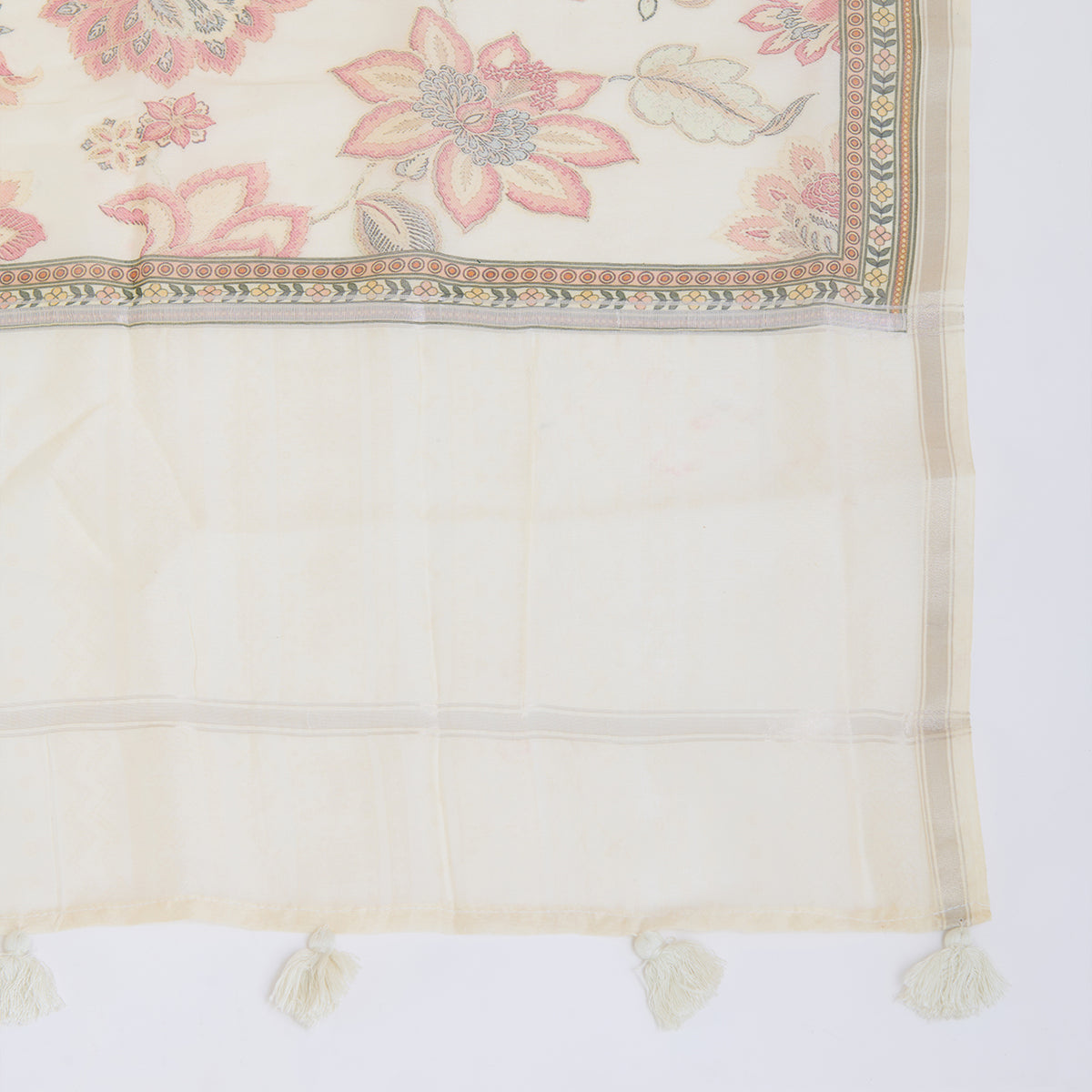 Ivory Chanderi Printed Applique Embroidered Kurta Set