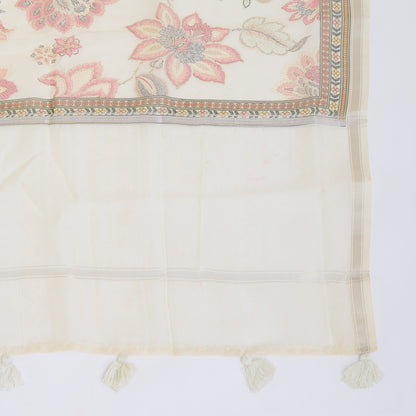 Ivory Chanderi Printed Applique Embroidered Kurta Set