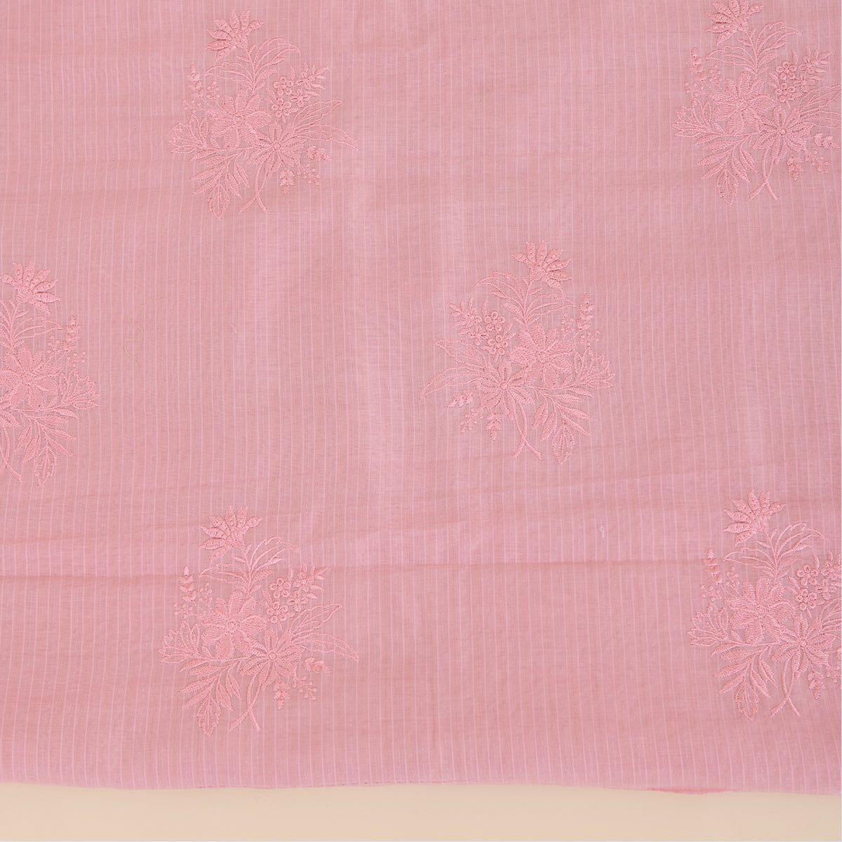 Pastel Pink Chanderi Self-Striped Embroidered Suit Set
