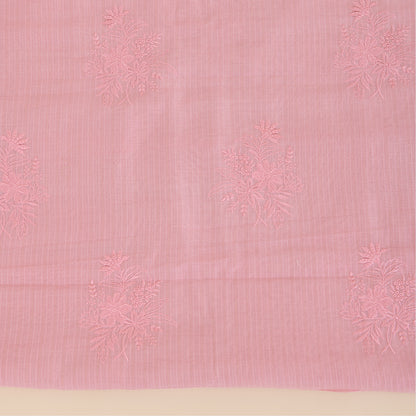 Pastel Pink Chanderi Self-Striped Embroidered Suit Set
