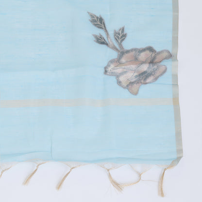 Powder Blue Tissue Chanderi Applique Embroidered Suit