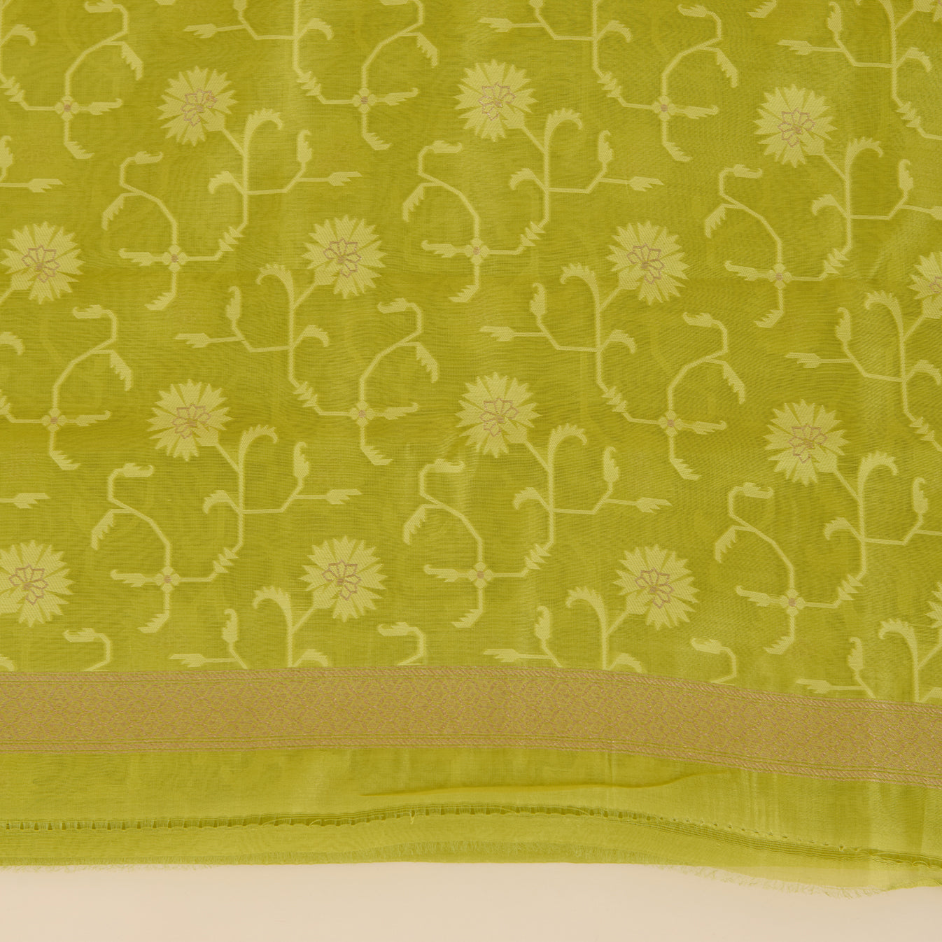 Lime Green Chanderi Woven Suit with Dusty Green Dupatta