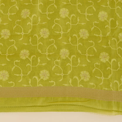 Lime Green Chanderi Woven Suit with Dusty Green Dupatta