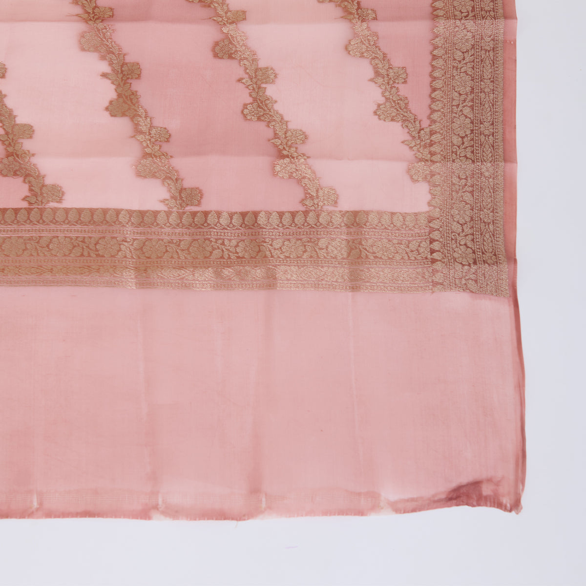 Dusty Peach Chanderi Woven Kurta Set with Organza Dupatta
