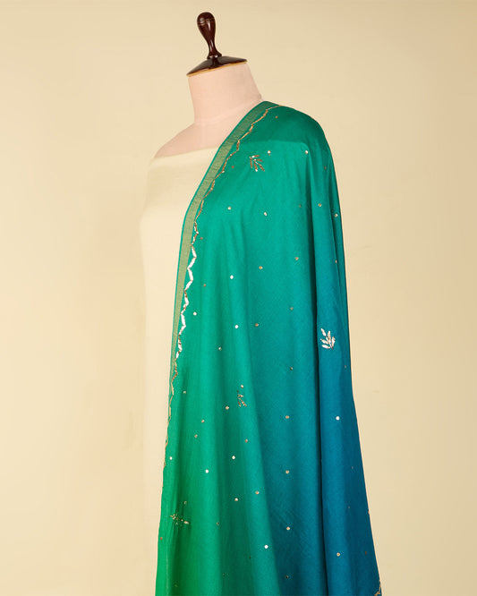 Parrot Green/Rama Raw Silk Ikat Handloom Woven Dupatta