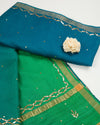 Parrot Green/Rama Raw Silk Ikat Handloom Woven Dupatta