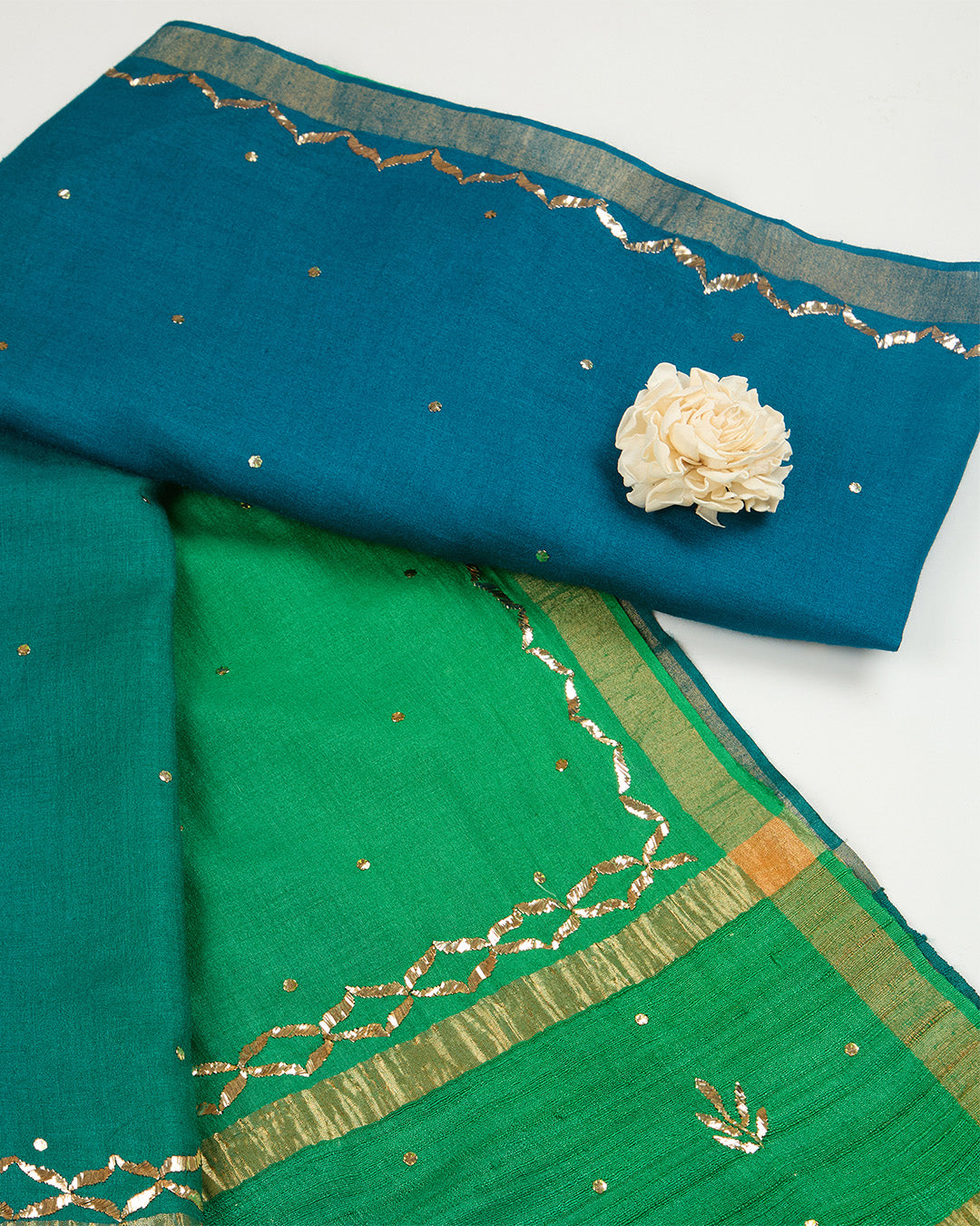 Parrot Green/Rama Raw Silk Ikat Handloom Woven Dupatta