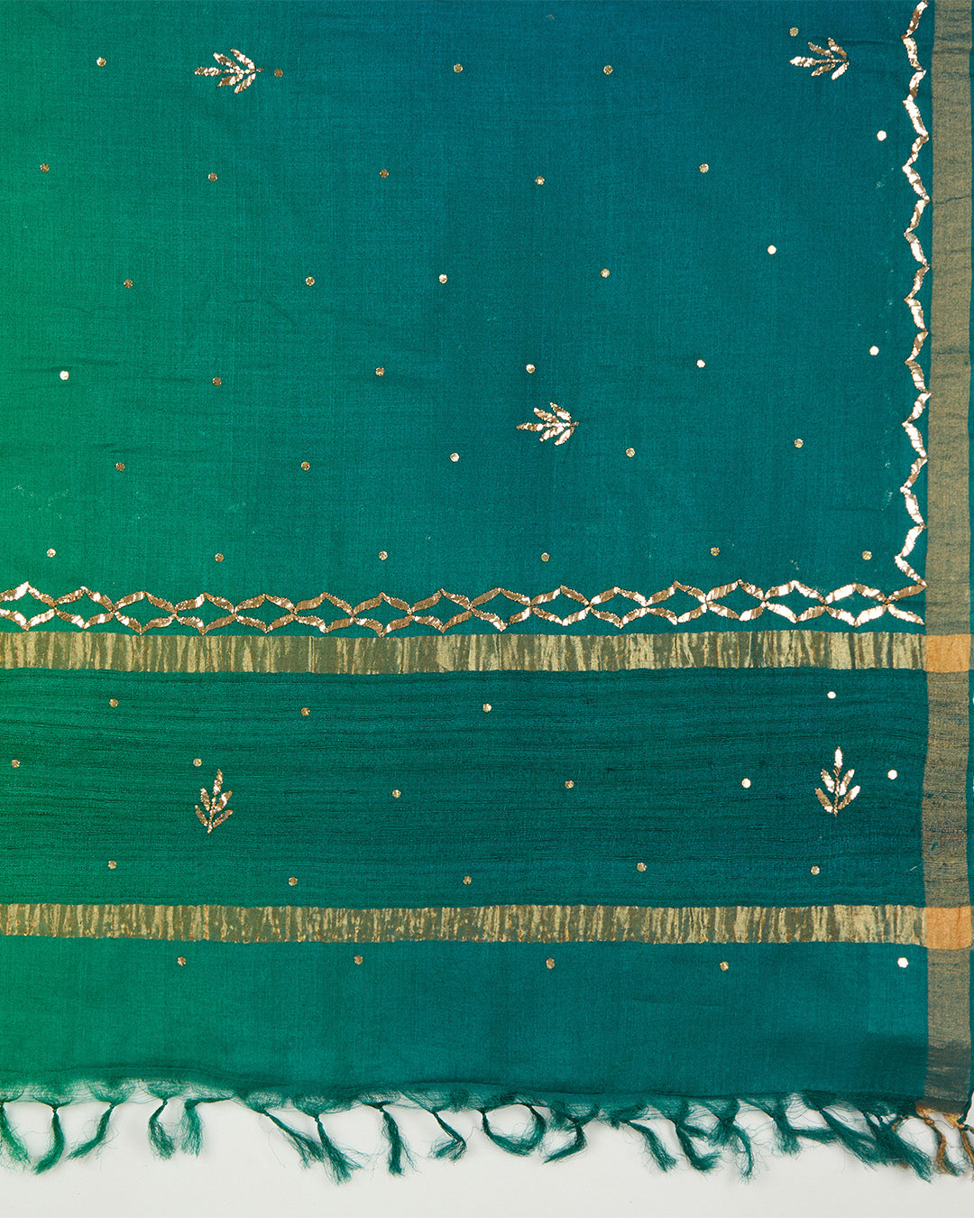 Parrot Green/Rama Raw Silk Ikat Handloom Woven Dupatta