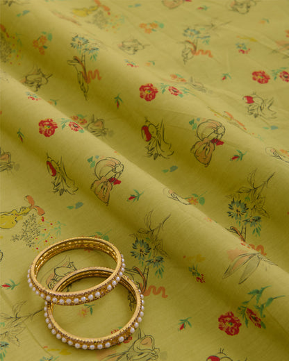 Lime Green Cotton Mercerized Printed Fabric