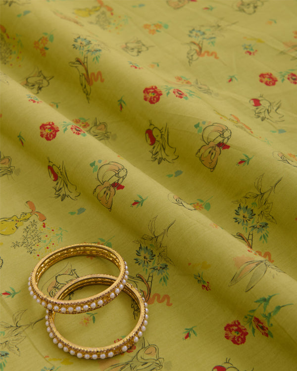 Lime Green Cotton Mercerized Printed Fabric