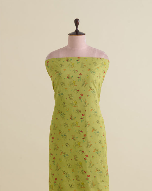 Lime Green Cotton Mercerized Printed Fabric