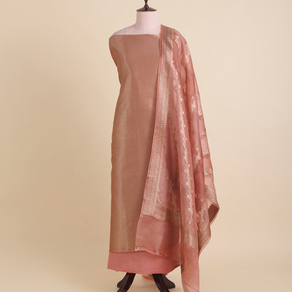 Dusty Peach Chanderi Woven Kurta Set with Organza Dupatta