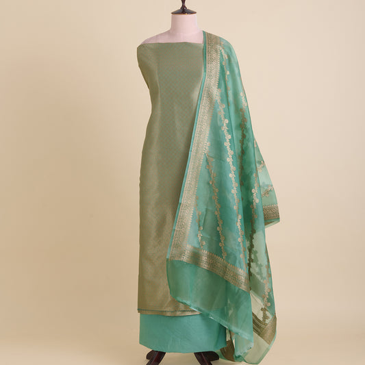 Dusty Blue Chanderi Woven Kurta with Organza Rangakath Dupatta