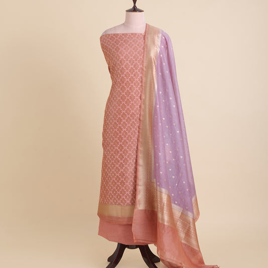 Dusty Peach Chanderi Woven Suit with Dusty Mauve Dupatta