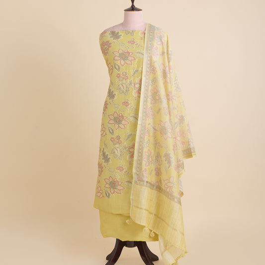 Beige Gold Chanderi Applique Embroidered Kurta Set