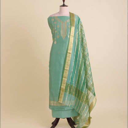 Dusty Green Chanderi Zari Neck Woven Suit with Organza Dupatta