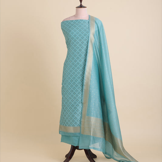 Bluish Grey Chanderi Woven Suit with Dupatta & Bottom