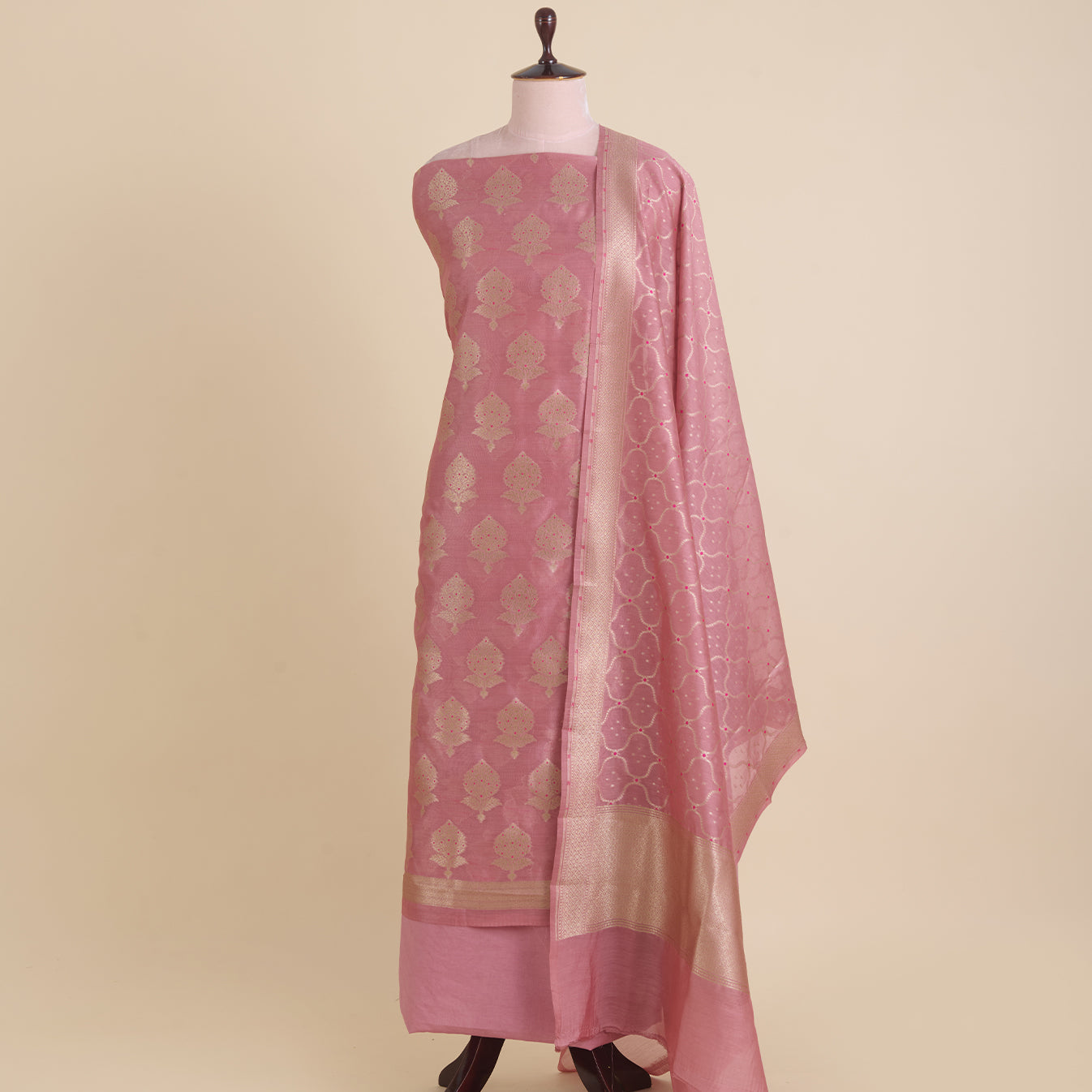 Onion Pink Chanderi Zari Woven Suit with Dupatta