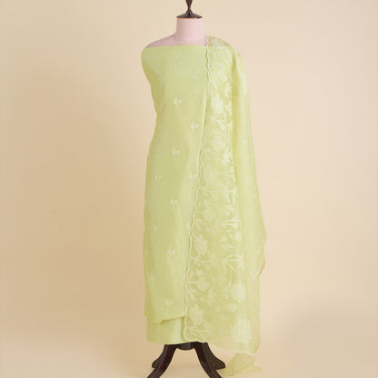 Pista Green Chanderi Silk Resham Embroidered Kurta Set