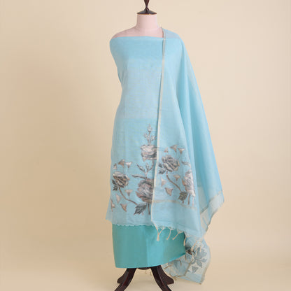Powder Blue Tissue Chanderi Applique Embroidered Suit