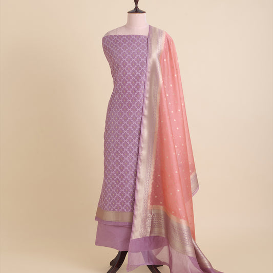 Dusty Mauve Chanderi Woven Suit with Dusty Peach Dupatta