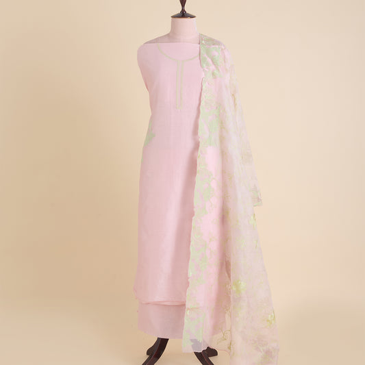 Pink Chanderi Silk Resham Embroidered Suit with Organza Dupatta