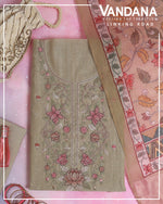 Dusty Green Fine Chanderi Suit with Resham Embroidered Neck