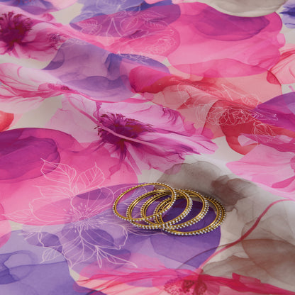 Pink Multi 60 GSM Crepe Digital Floral Jaal Printed Fabric