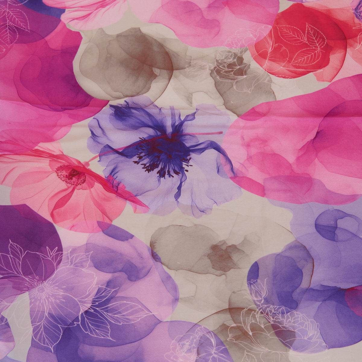 Pink Multi 60 GSM Crepe Digital Floral Jaal Printed Fabric