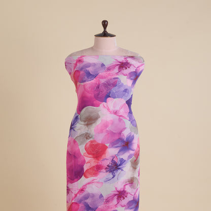 Pink Multi 60 GSM Crepe Digital Floral Jaal Printed Fabric