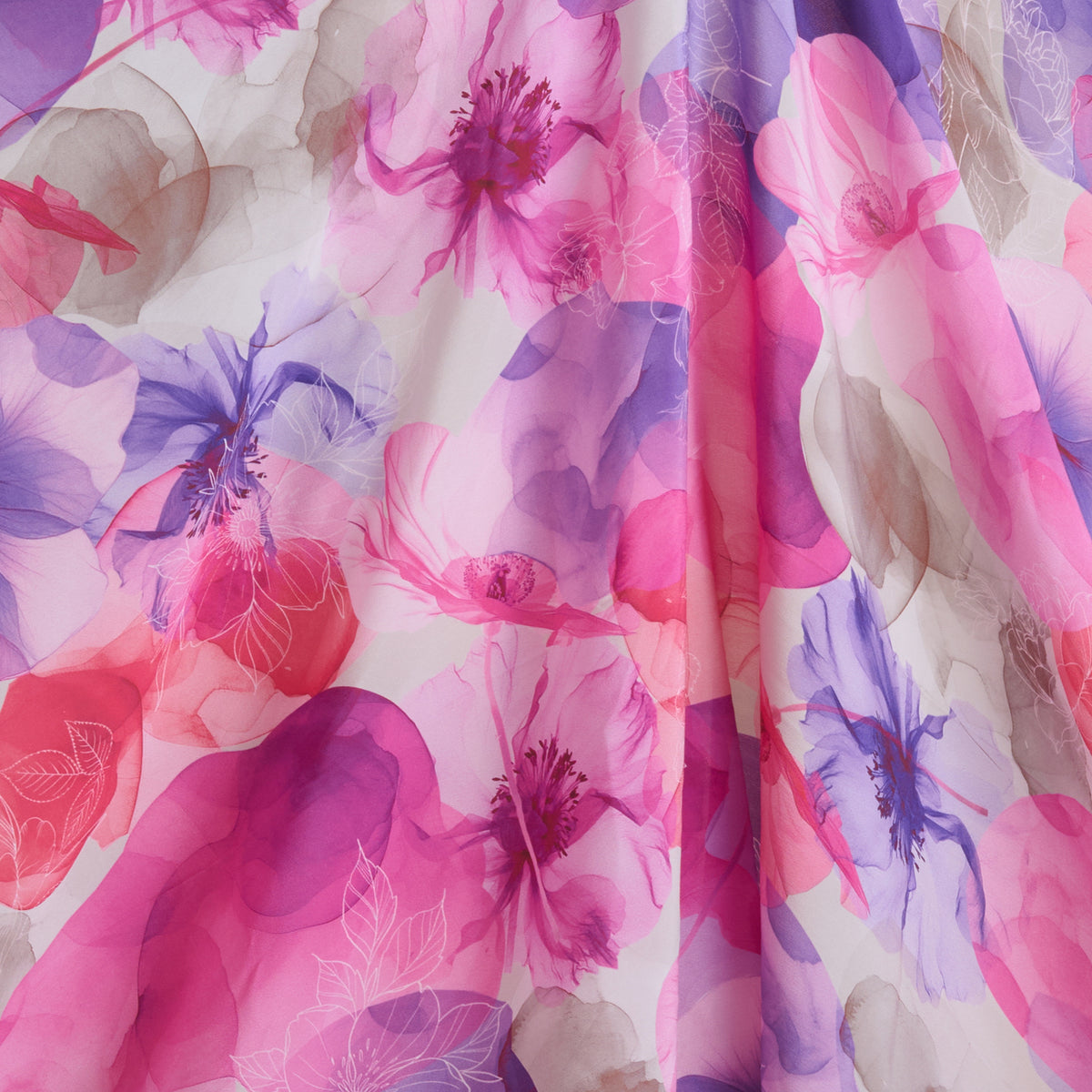 Pink Multi 60 GSM Crepe Digital Floral Jaal Printed Fabric