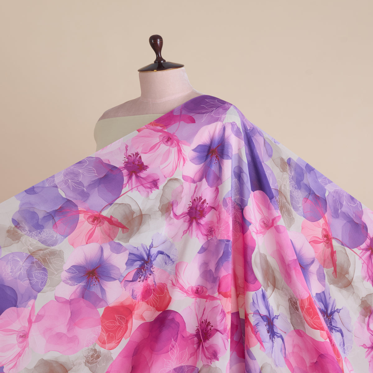 Pink Multi 60 GSM Crepe Digital Floral Jaal Printed Fabric