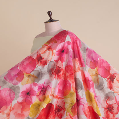 Red Multi 60 GSM Crepe Digital Floral Jaal Printed Fabric