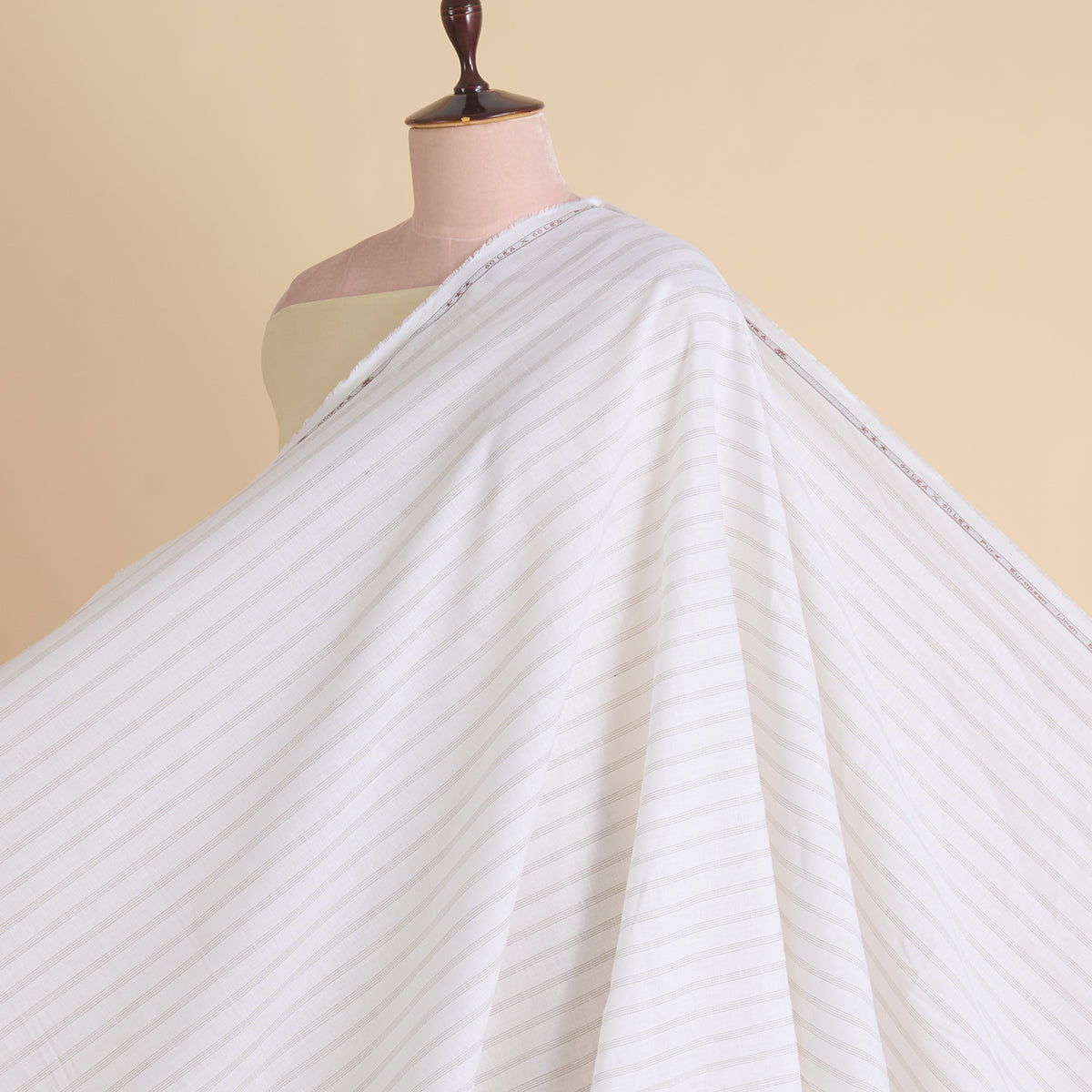 White Beige 60 Lea Linen Melbourne Stripes Fabric
